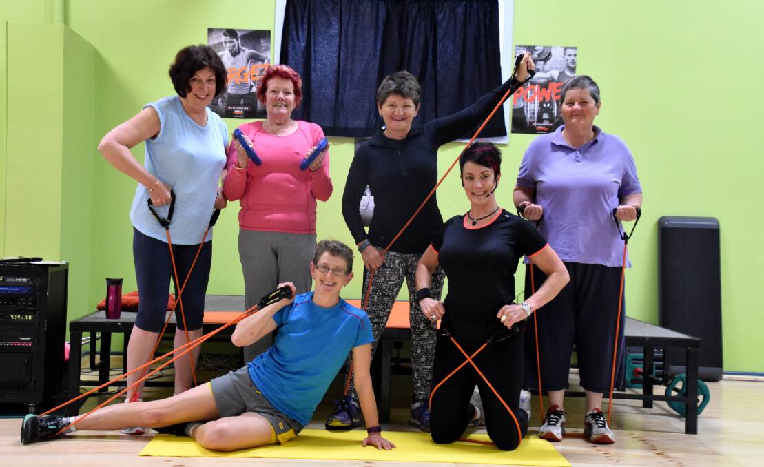 Core fitness: Rosie Wells, Liz Lucey, Heidi Wares, Nic Fabiszak, Instructor Justine Mackay and Margaret Gardiner. Photo: Lee Steinbacher
