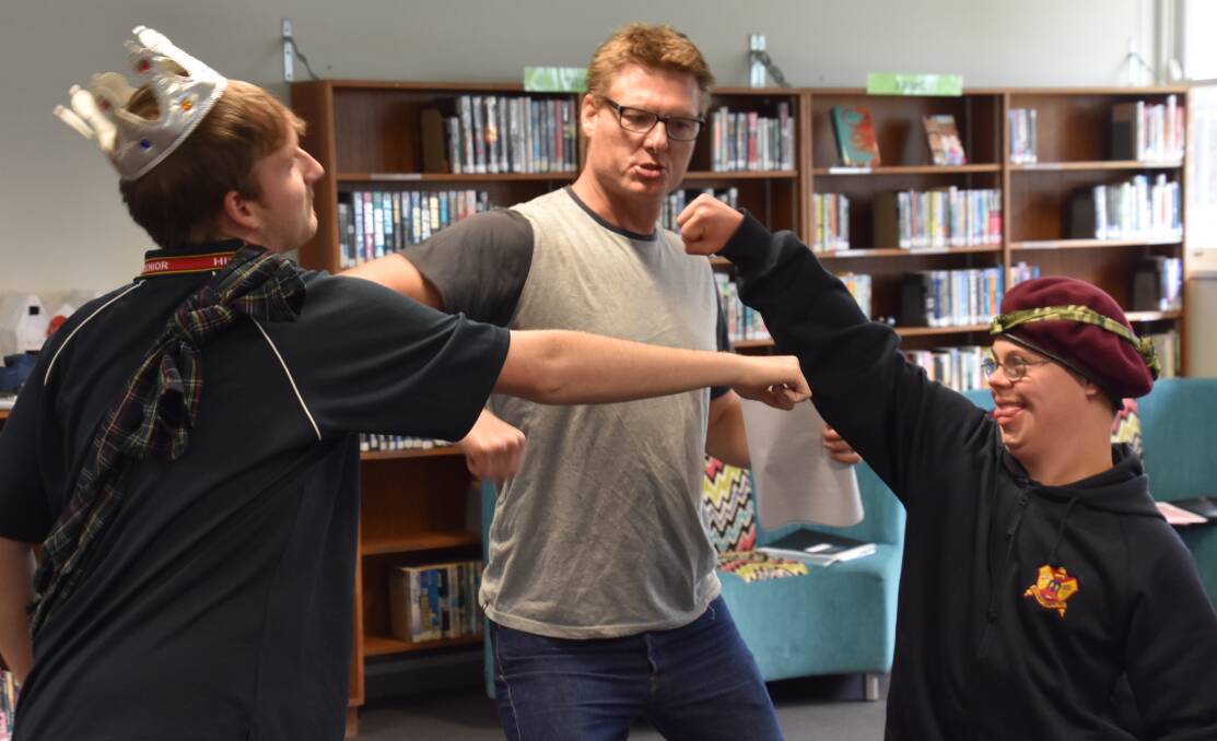 Acting: Josef Witek and David Halliburton act out one of the scenes from Macbeth with Myles Pollard.
Photos: Lee Steinbacher