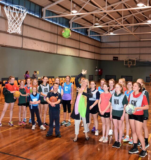 Sport fun: Member for South West Region, Hon Robyn McSweeney is surrounded by young people using the Bridgetown Recreation Centre. Photo: Lee Steinbacher
