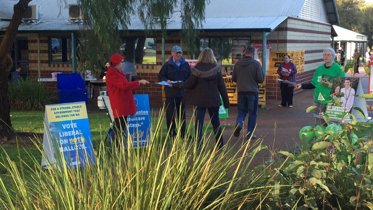 Early morning voters at Picton Primary School in Glen Iris, near Bunbury. Photo: Andrew Elstermann.