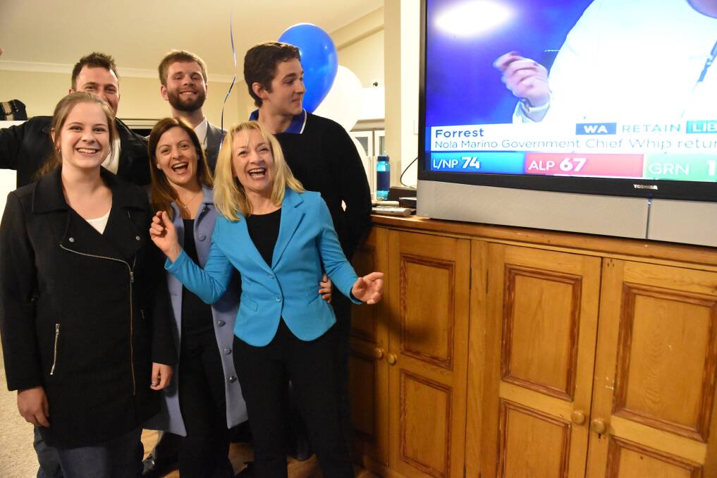 Federal member for Forrest Nola Marino and her supporters cheer the 2016 result. Photo: Jem Hedley.