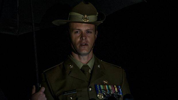 Curtis McGrath addresses the dawn service at the Australian War Memorial. Photo: Karleen Minney
