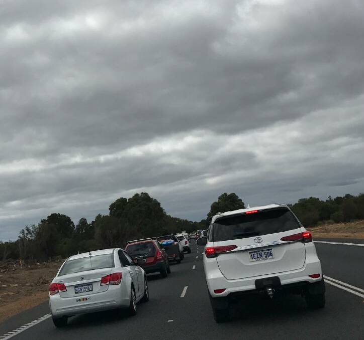 Drivers reported travel times between Busselton and Bunbury increased up to an hour on Easter Monday. Image supplied by Anita Campbell.