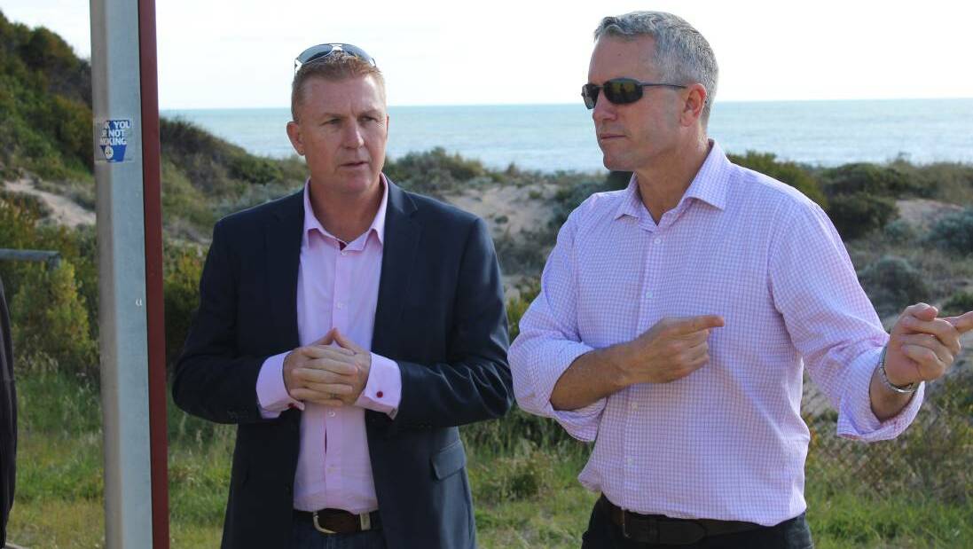 The Nationals WA Bunbury candidate James Hayward, pictured with regional development minister Terry Redman, has thrown his support behind a fast train link between Mandurah and Bunbury. Photo: Supplied.