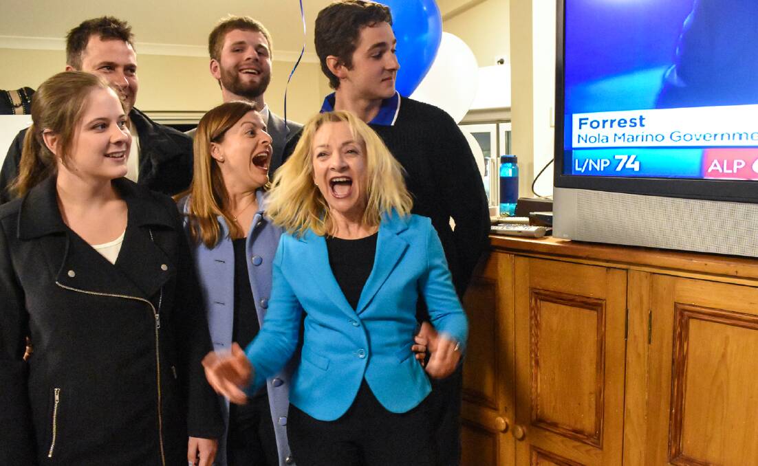 No surprises: Nola Marino and friends and family at her post-election party react to the news of Forrest results. "I never take an election for granted," she told me. Photo: JH