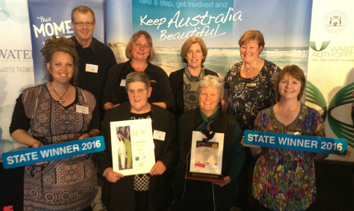 Tidy Town: Steve Green (rear left), Margaret Jakobson, Debbie Walsh, and Gail Dodd with Keep Australia Beautiful WA project coordinator Tracy Lansdell (front left), Elizabeth Cooper, Leanne Green, and Leonie Eastcott.