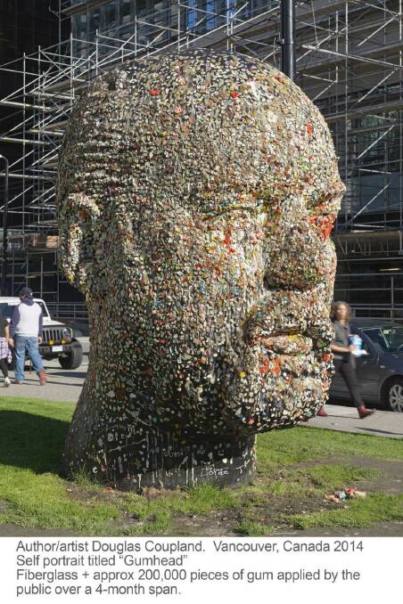 Douglas Coupland's artwork "Gumhead" asks the public to stick chewed gum on a fibreglass model of his head.

Coupland head shot.jpg Photo: swyndham@fairfaxmedia.com.au