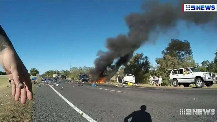 Up to 20 vehicles were forced into ditches during before the horrifying crash. Photo: 9 News Perth