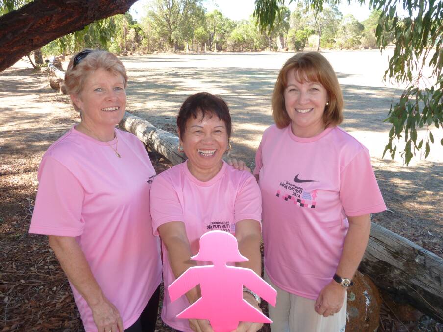Think pink: Leanne Green, Didith Atkin and Angela Winter are hoping for a great turn out to the Greenbushes Pink Fun Run charity event on May 18.