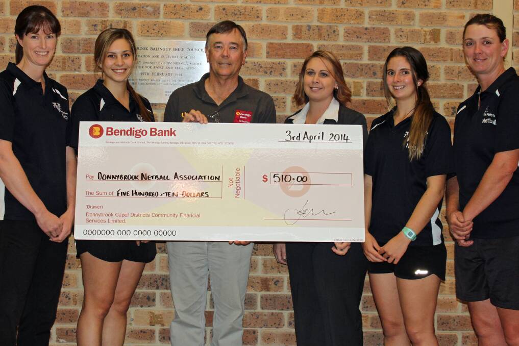 Donation: Lana Bowers, Emma Dale, Jeff Heath, Tara McLean, Chelsea Atherton and Rae Stewart with their donation.