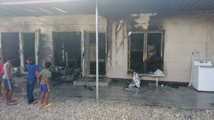 The aftermath of a fire in one of the units inside the family camp, RPC 3, on Nauru.  Photo: Supplied