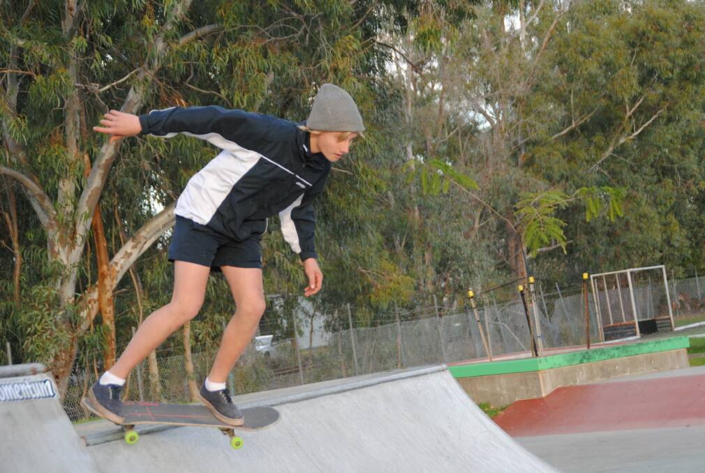 Skills: Keyan Mounsey practises his moves at the Donnybrook Skate Park.