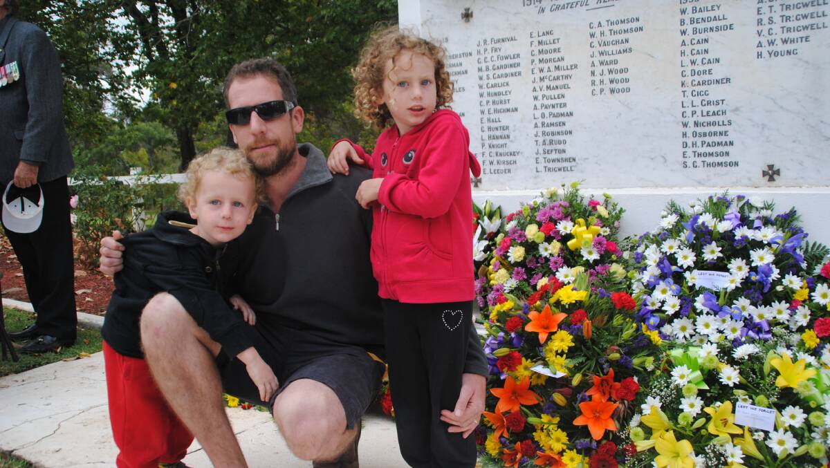 Next generation: Max, Anthony and Selena Gannon at the war memorial.