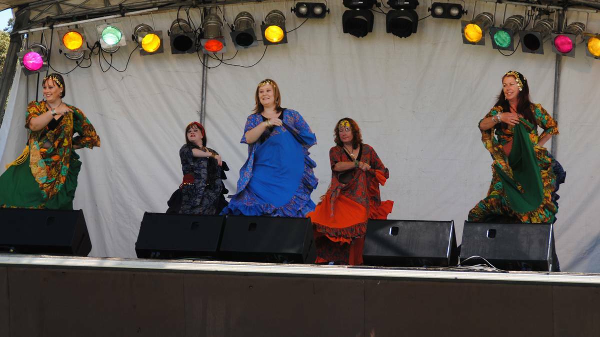 Sisters of Ishtar Bellydance Troupe members Natalie Fiori, Christine Bluett, Larrisa Fiori, June Clarke and Debbie Taylor performing at the 2013 festival. They will return for the 2014 festival this weekend.