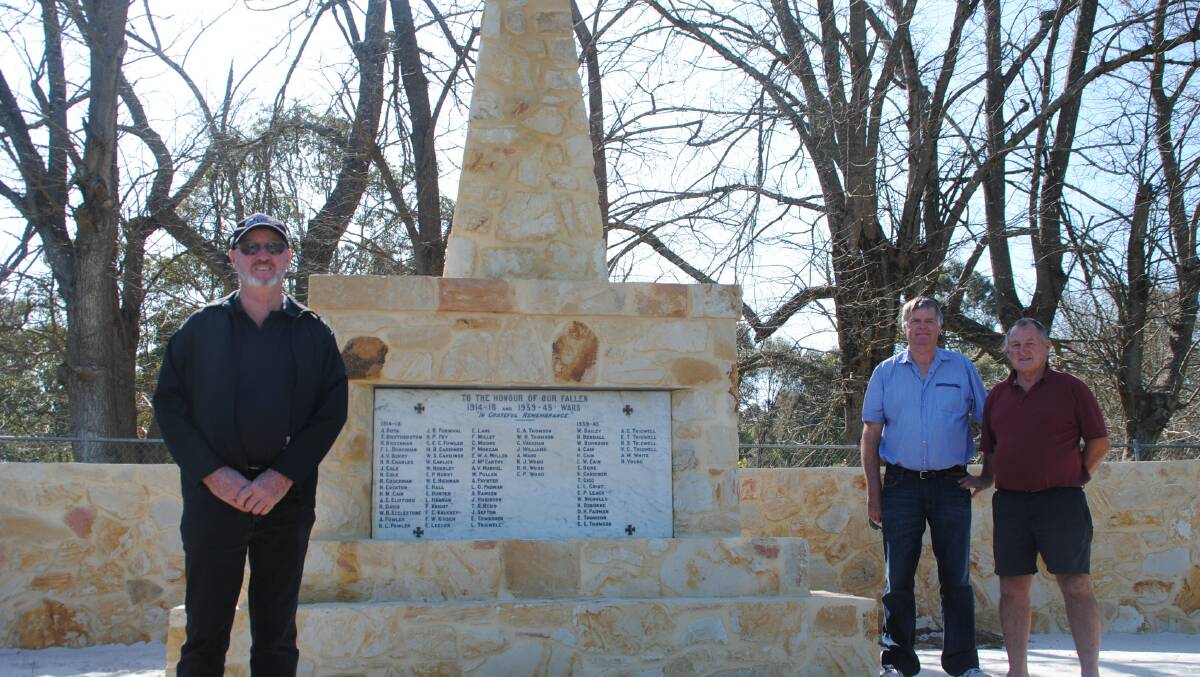 Ric Evans, Geoff Box and Darryl Endersbee at the upgraded Donnybrook War Memorial.