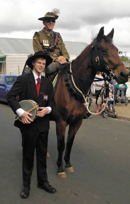 Horseback: Drummer Nic Stokes with Kevin Waddington and horse Waler. Photo: Donnybrook-Bridgetown Mail.