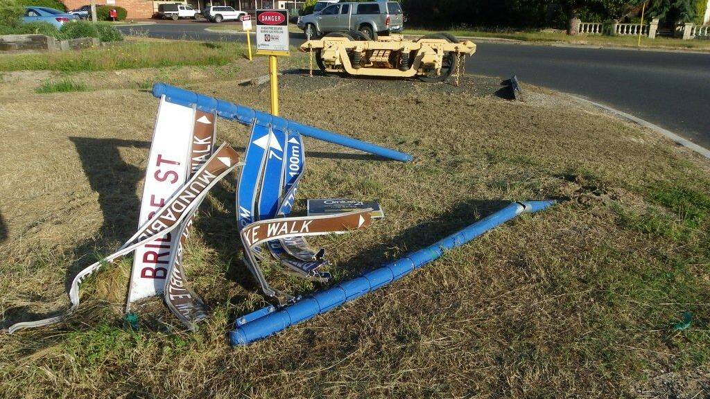 Crushed: this Boyanup sign was hit by a speeding vehicle. 