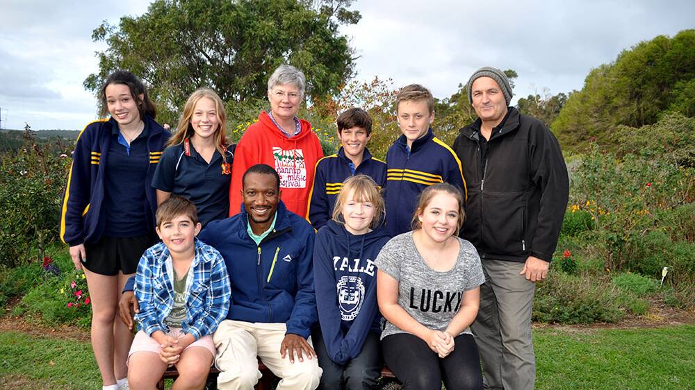 Some of the students involved in the fundraisers last year: Shannon Heron, Marley Davies, Brett Davies, Lewis Richings, Tom Dearle, Lucy Craven and Jess Dearle, with Living Foundation Chairperson Louise Furniss, Bridgetown Primary School teacher Craig McCoy and Living Foundation Coordinator in Zimbabwe Tatenda Toera. 