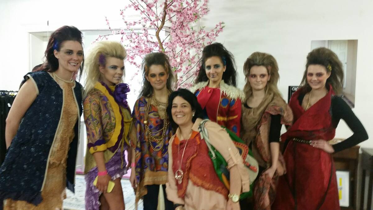 Sally Young, centre, with models wearing her designs.