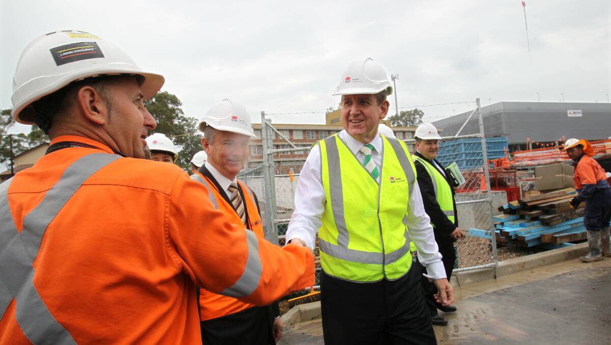 Barry O'Farrell with MP Kevin Conolly during a visit to Blacktown Hospital. Picture: Gene Ramirez