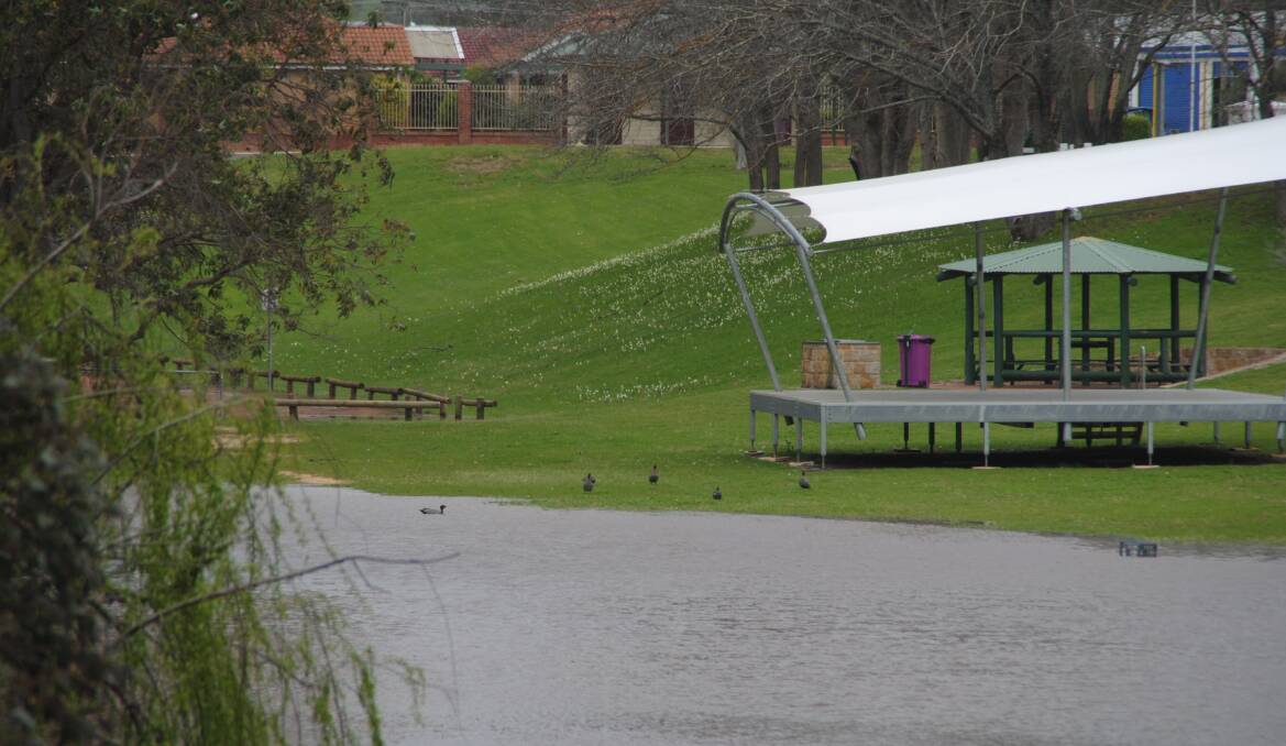 The water approaches the stage in the Donnybrook Amphitheatre.