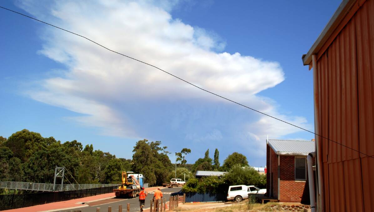 A picture is of the smoke from the bushfires as seen from Donnybrook.