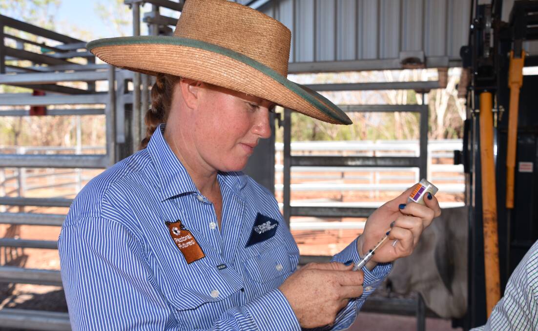 Jessica Dipasquale from CDU is training the girls how to vaccinate cattle.