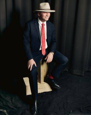Barnaby Joyce in his own suit, R.M. Williams and Akubra for GQ Australia. Photo: Edward Mulvihill