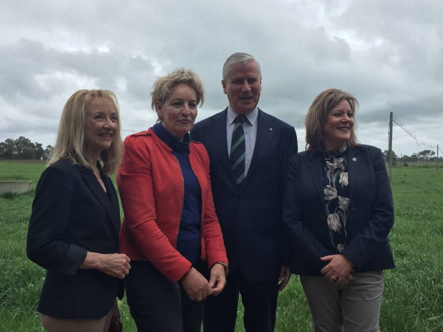 Forrest MP Nola Marino, Agriculture and Food Minister Alannah MacTiernan, Deputy Prime Minister Michael McCormack, and Murray-Wellington MLA Robyn Clarke. Photo: Thomas Munday