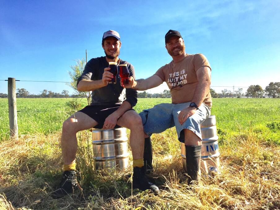 Hamish Coates from Rocky Ridge Brewing and Chris Blake from Vasse Valley celebrate their first brew of Dr Weedy’s Hemp Ale.