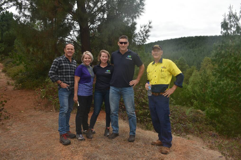 Melo Velo Nannup owners Gerhard and Ena Dunn, Ride WA event producers Rebecca Cotton and Brendan Morrison with Forest Product Commission community consultation officer Peter Beatty. 