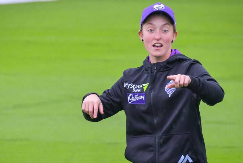 PREOCCUPIED: Hobart Hurricanes keeper Emily Smith on that fateful day in Burnie during a warmup between rain - and social media posts. Picture: Simon Sturzaker