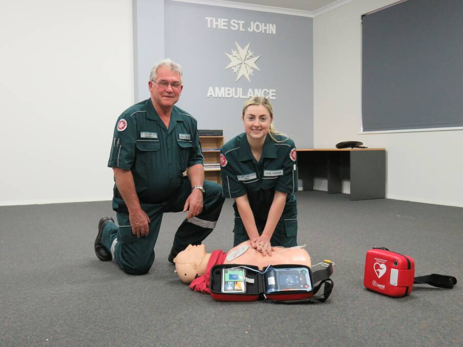 St John Ambulance officers Murray Wells and Erin Van Uden are hoping to help train the whole Donnybrook-Balingup community on how to use defibrillators. Photo: supplied