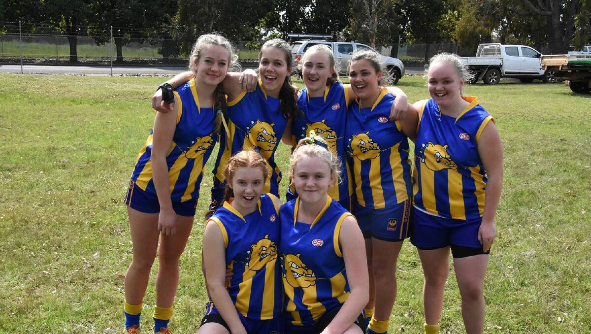 Chloe Steinbacher, Alicia Applin, Lacey Holdsworth, Kasey James, Lauren Vukovich, Karla Ward and Ella Nock were proud to play in the Grand Final of the Lower South West Junior Football year 8/9 competition.