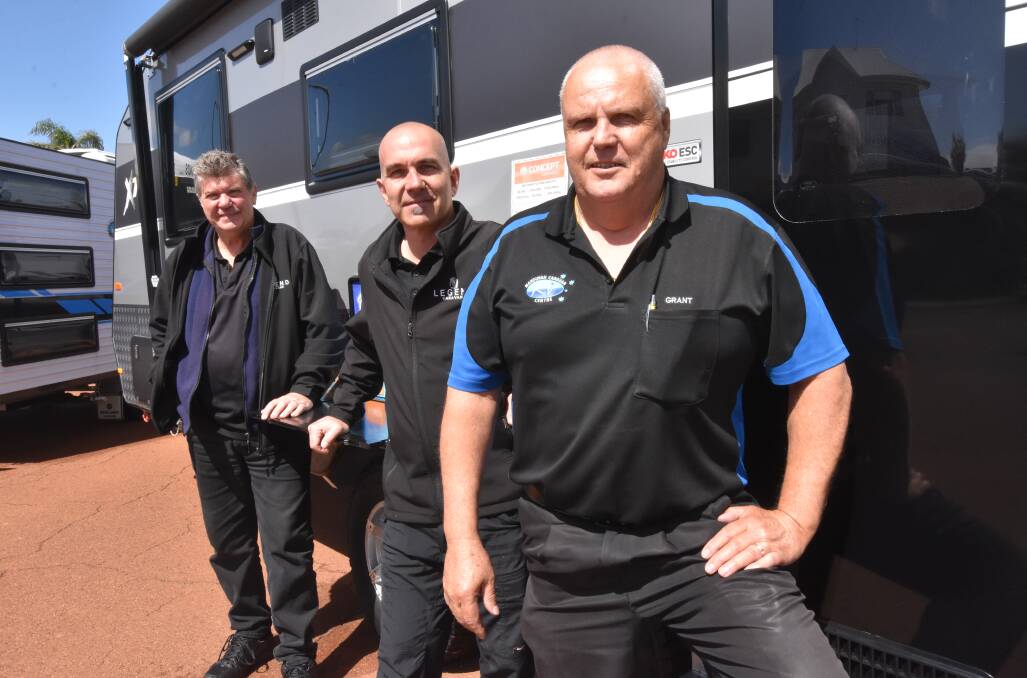 Mandurah Caravan and RV Centre sales consultant Ray Horn, service manager Phil Heiniger and general manager Grant Wiltshire. Photo: Justin Rake. 