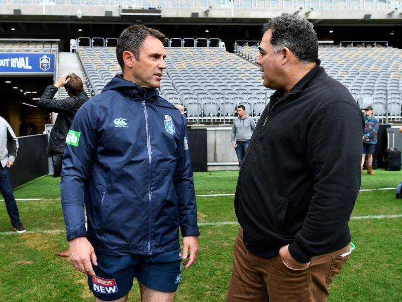 Brad Fittler (L) is unsure on whether to coach NSW from the box or sideline in Origin II in Perth.