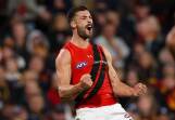 Essendon held on for their gritty three-point win, with Kyle Langford kicking two goals. (Matt Turner/AAP PHOTOS)