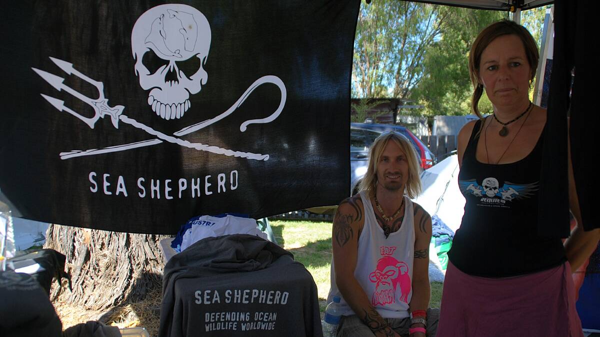 Jenny Hanson and Clint Connor man the Sea Shepherd stall.
