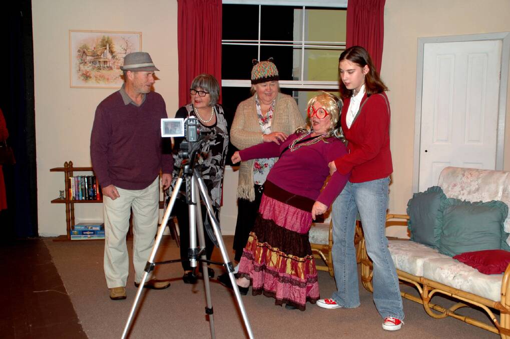 Scene stealer: Shirley tries to get in to the interview with Howie (Mark Moscada), Patricia (Linda King), Peggy (Sue Truell), Shirley (Christine Chilvers) and Ashley (Georgia Lewis).