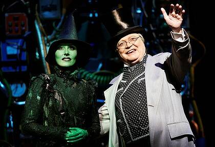Bert Newton in character as the Wizard of Oz alongside Jemma Rix as the wicked witch Elphaba in the musical  Wicked . He will now miss the Perth leg of the blockbuster show's national tour.