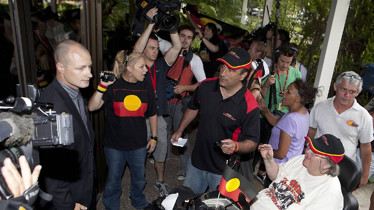 Bridgetown resident and journalist Gerry Georgatos on the job at the Australia Day protest 2012 in Canberra.